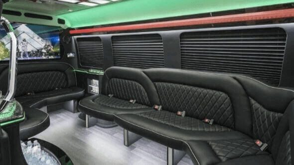 Interior of Charter Bus Company Plano's 15 Passenger Party Bus in Plano