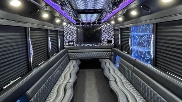 Interior of Charter Bus Company Allen's 20 Passenger Party Bus in Allen