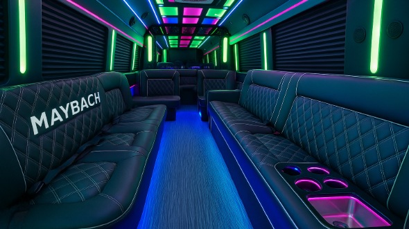 Interior of Charter Bus Company Irving's 25 Passenger Party Bus in Irving