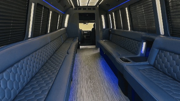 Interior of Charter Bus Company Plano's 28 Passenger Party Bus in Plano