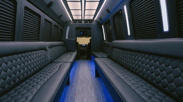 Interior of Charter Bus Company Allen's 30 Passenger Party Bus in Allen