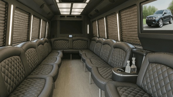 Interior of Charter Bus Company Wylie's 30 Passenger Party Bus in Wylie