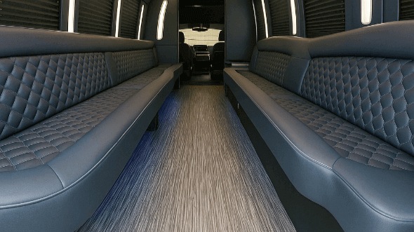 Interior of Charter Bus Company Plano's 40 Passenger Party Bus in Plano