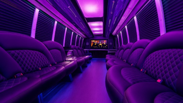Interior of Charter Bus Company Allen's 50 Passenger Party Bus in Allen
