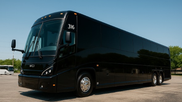 Exterior of Charter Bus Company Garland's 56 Passenger Charter Bus in Garland